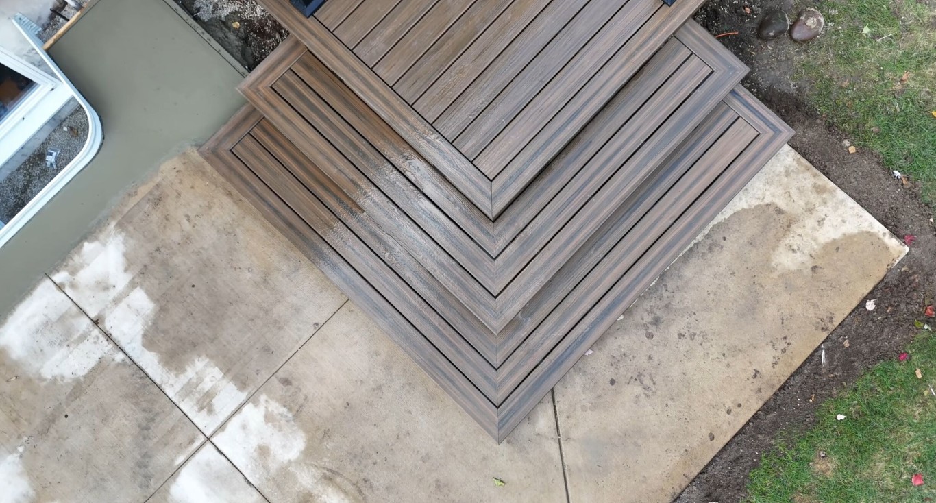 Aerial view of quality deck construction with diagonal pattern in Oxnard, CA